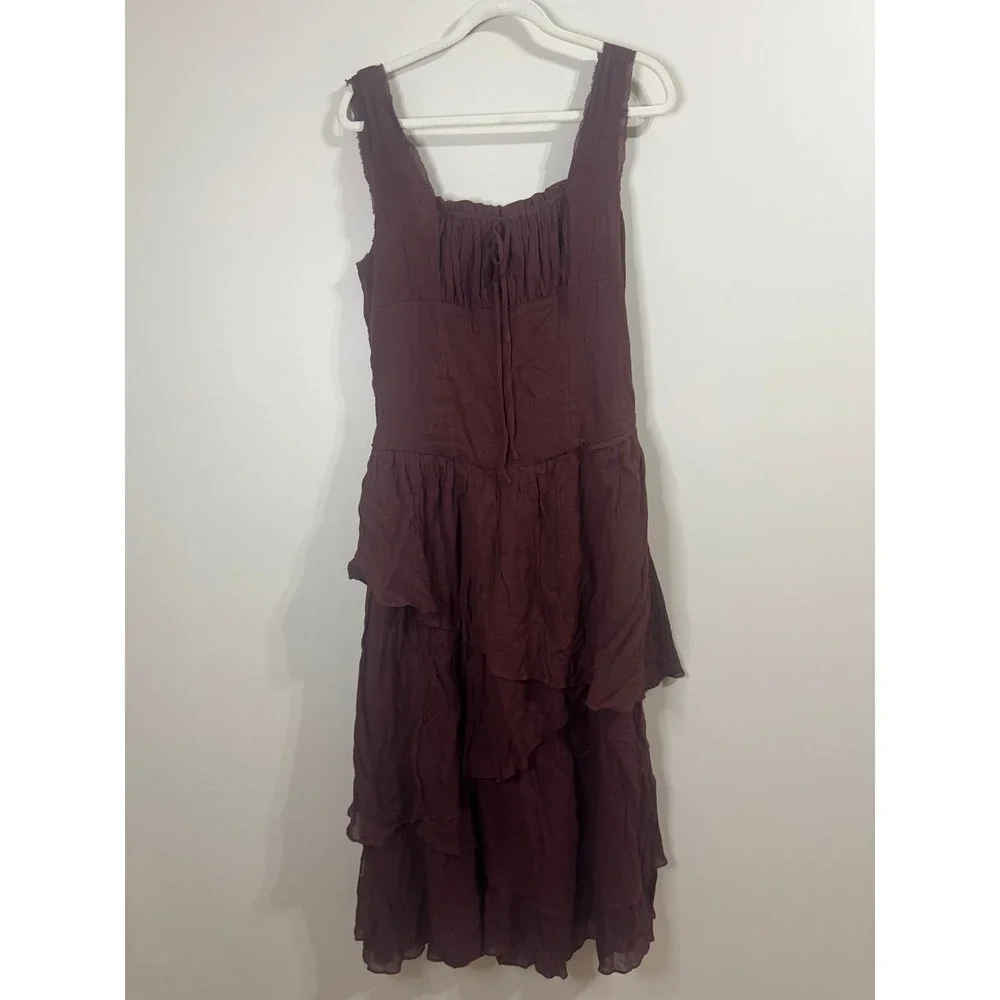 Free People Extratropical Maxi Dress Burgundy Plum Tiered Boho Corset Medium
